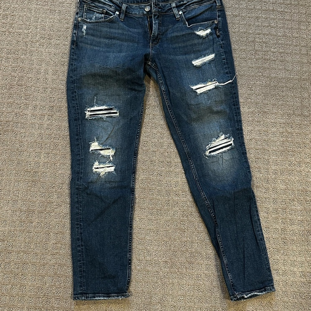 Silver Jeans Dark Wash Ripped Skinny Jeans